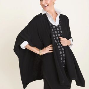 NWT Chico's Cascading Black Ruana Draped Sweater One Size Faux Suede Trim